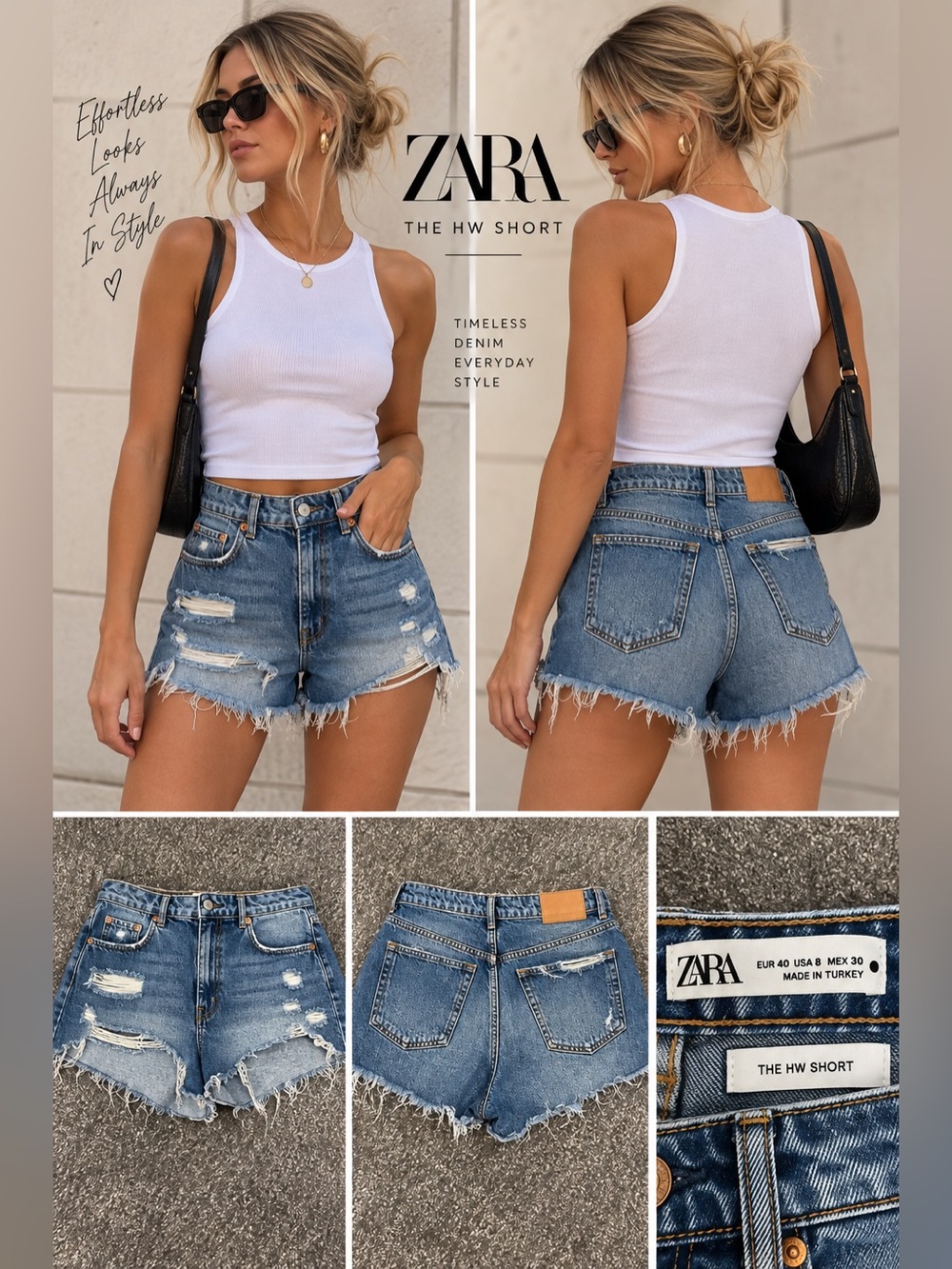 Zara The HW Short Distressed Denim Cutoff Shorts | Size 8